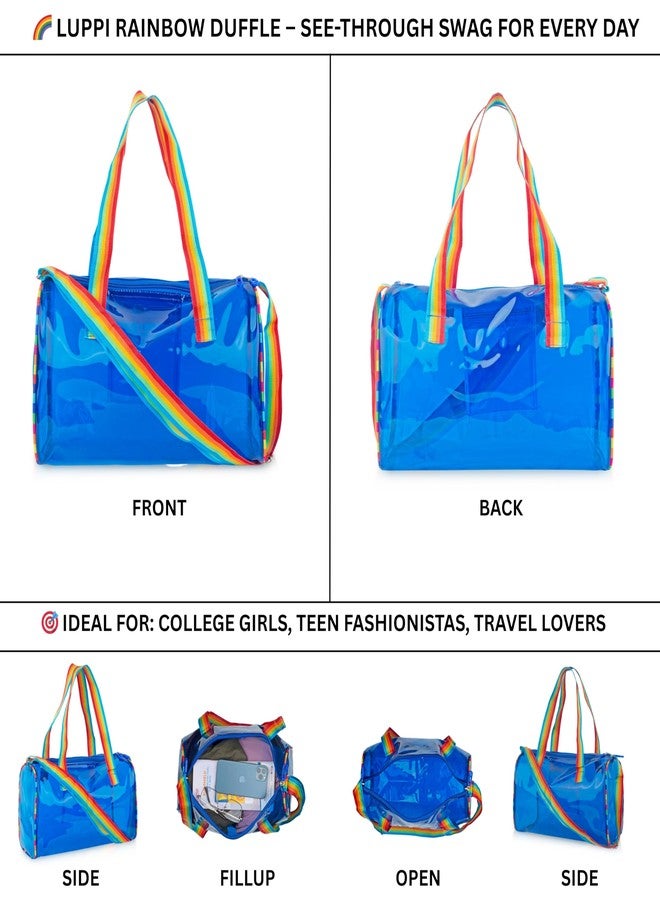 Echo Boomers See-Through Jelly Duffle - Blue Transparent Bag with Rainbow Handles | Trendy Handbag for School, Gym, Travel, Beach - Image 5